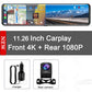 K4 11.26 Inch Carplay & Android Auto 4K 2160P Wifi Dash Cam Rearview Mirror Car DVR GPS Navigation Video Recorder Dual Lens - shift - knoobs