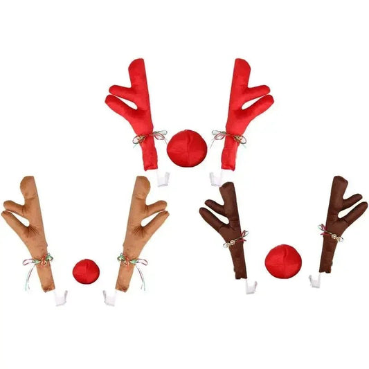 Reindeer Decoration Elk Antler Car Vehicle Nose Horn Costume Decor Set Rudolph Christmas Reindeer Antlers Red Nose Ornaments 1PC - shift - knoobs