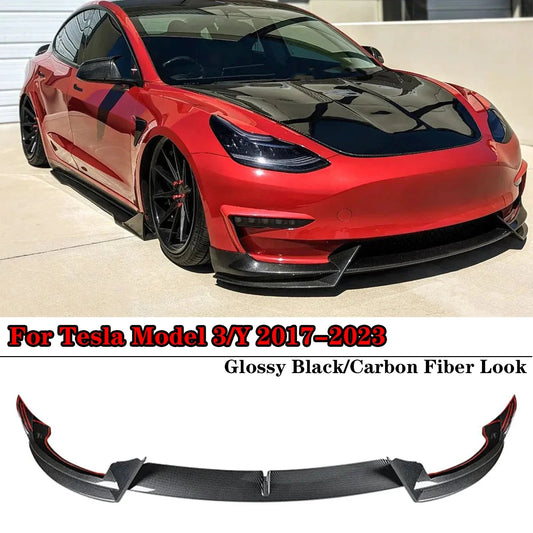 Tesla Model 3/Y 2017 - 2023 3Pcs Front Lip Spoiler Splitter Diffuser - shift - knoobs