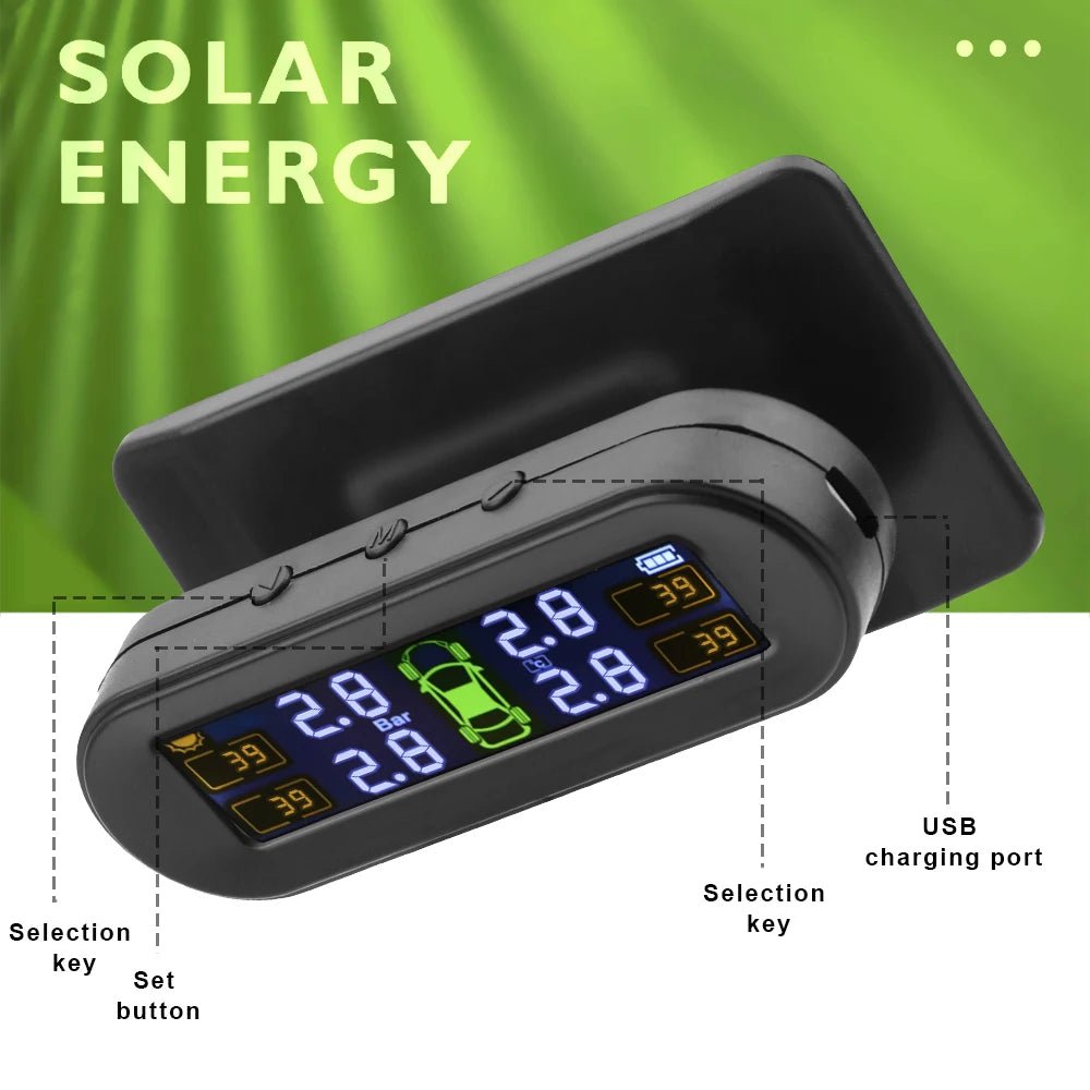Tire Pressure Monitoring System Temperature Warning Fuel Save With 4 External Sensors Solar TPMS Car Tyre Pressure Monitor - shift - knoobs