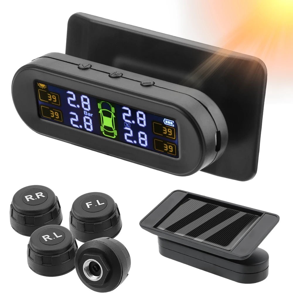 Tire Pressure Monitoring System Temperature Warning Fuel Save With 4 External Sensors Solar TPMS Car Tyre Pressure Monitor - shift - knoobs
