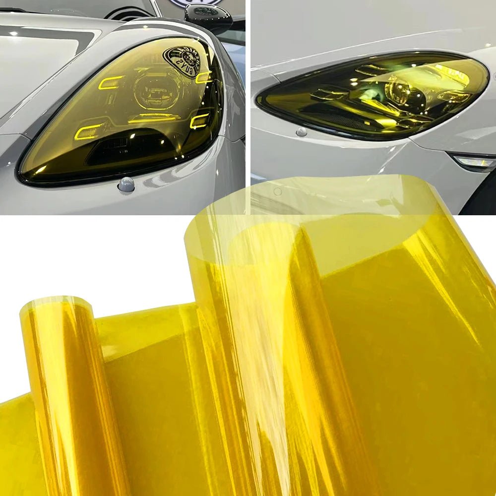 Yellow Auto Car Light Headlight Taillight Tint Vinyl Film Sticker Easy Stick Motorcycle Waterproof Film Diy Whole Car Decoration - shift - knoobs