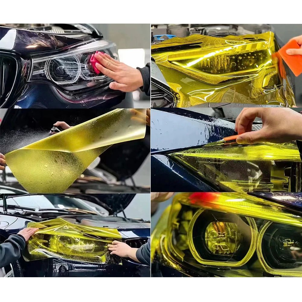 Yellow Auto Car Light Headlight Taillight Tint Vinyl Film Sticker Easy Stick Motorcycle Waterproof Film Diy Whole Car Decoration - shift - knoobs